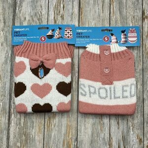 ❤️HP❤️ Pet Winter Dog or Cat Clothes Spoiled & Heart Pink Sweaters 2-Pack Size S